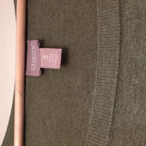 Chico's square neckline 3/4 sleeves soft Women's Olive Preppy Green Sweater XL - Picture 4 of 5